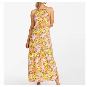 Billabong NWT Retro Romance Halter Maxi Dress Floral Tie Back Size M
